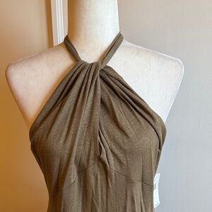 NWT Ralph Lauren Olive Metallic Haler Dress Sz. Lg